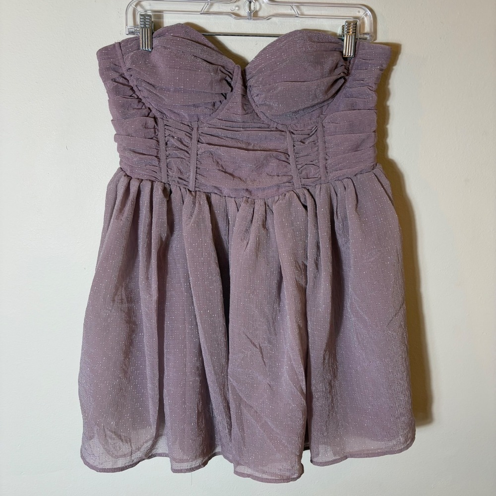 Altar'd State‎ Purple Mini Dress Sparkle Strapless Ruched Party Size Large